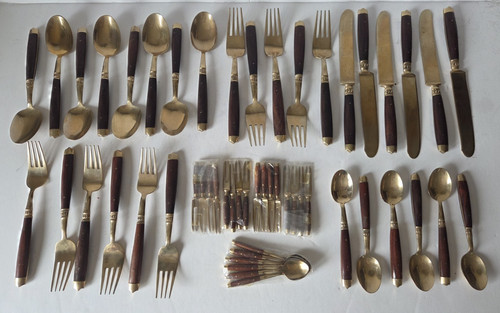 Brass rosewood cutlery set - brass,