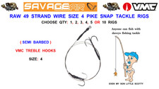 SAVAGE GEAR RAW 49 STRAND WIRE PIKE SNAP TACKLE #4 VMC SEMI BARBED TREBLE HOOKS