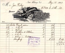1909 Geo. E. Steinhauer Wallpaper New Albany Indiana Bill Letterhead Billhead
