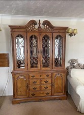 Vintage Solid Wood China Display Cabinet with Glass Door and Cupboard Base