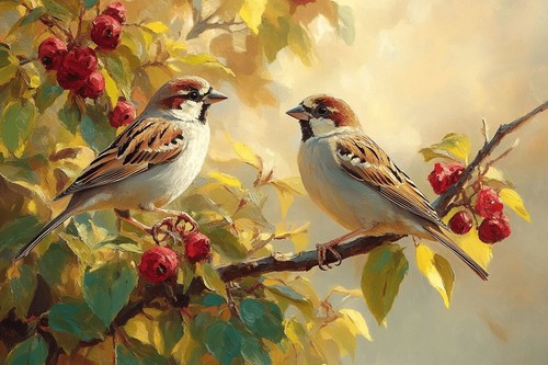 Sparrow birds canvas picture - birds,