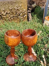 VINTAGE   HAND CARVED & TURNED  WOODEN GOBLET 6" tall chalice cup re -enactment