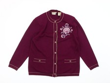 Grazia Women’s Purple Floral Embroidered Wool Blend Cardigan M