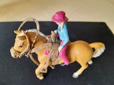Schleich Western  Cow Girl on Horse  Blue Shirt Good Cond
