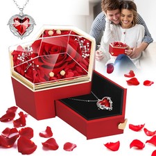 Preserved Real Rose with Heart Necklace Forever Flower Rose Gift Valentine's Day