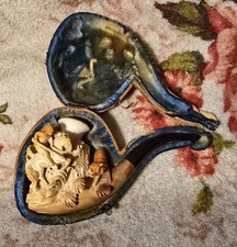 Antique Meerschaum Pipe William Demuth Company Indian on Horseback & Lion Amber