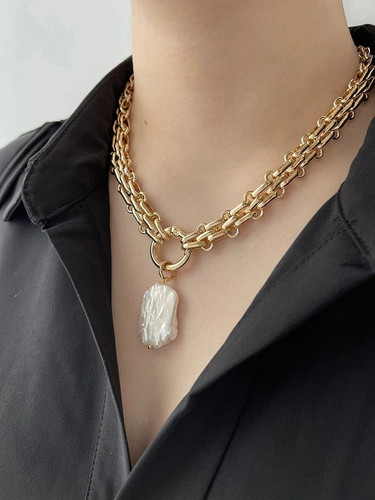 Pearl pendant chunky chain - pearl,