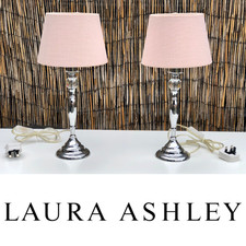 Laura Ashley Mirrored SILVER, CRYSTAL Bedside Lamps DUSKY PINK Shades 17.3" Tall