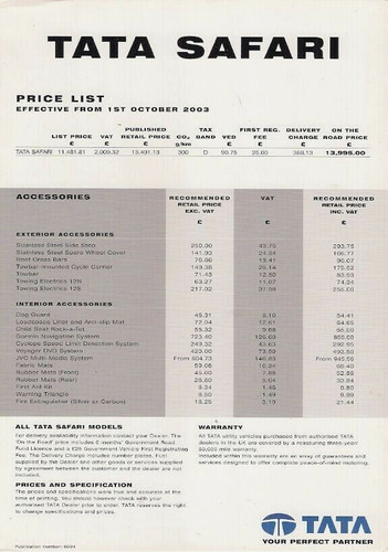 Tata safari prices - tl, &