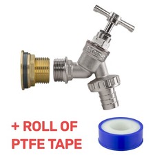 water butt/barrel/tank solid brass tap+brass adaptor(26mm hole) FREE PTFE TAPE