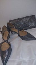 ROLAND CARTIER BRAND NEW LOW HEEL PEWTER GREY SILVER SHOES & BAG SIZE UK 6 39