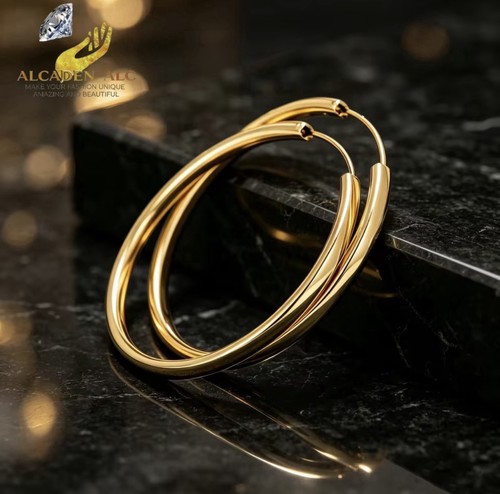 9ct yellow gold hoop earrings - gold,