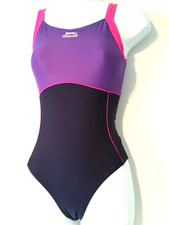 Ladies Navy Mix SLAZENGER Racing Back Swimsuit Size 10 - Racer X-Back Panelled