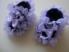 HAND KNITTED BABY SHOES/ BOOTIES ROMANY-NAVY/WHITE- FIT NEWBORN/REBORN DOL -B26