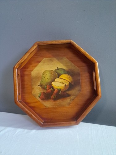 Vintage octagon wood serving - vintage,