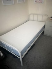 cream metal single bed frame used