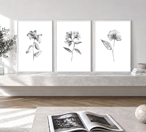 Black white flower - black, wall