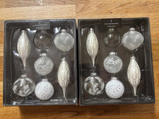 John Lewis Silver Glitter Glass Christmas Tree Bbaubles 2 x Pack of 7