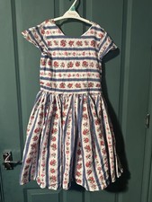 Cath Kidston Girls Age 9-10 Years White Blue Roses Ribbon Floral Dress Occasion