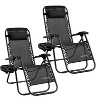 2x Rainberg Zero Gravity Recliner Chair with Cushion & Cup Holder Folding 2 PACK