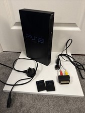 Black ps2 console  with Leads And 2 Official Memory Cards -TESTED. No Controller