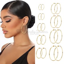 Stainless Steel Gold Plated Cartilage Non Piercing 10-60MM Clip On Hoop Earrings