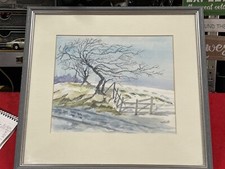 Original Watercolour Painting Scottish Landscape Snowy North Wind Signed Framed