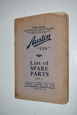 Austin Ten 10 List Of Spare Parts 1937 Austin Motor Co. Ltd