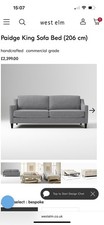 West Elm Paidge King Velvet Grey Sofa Bed 