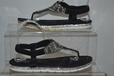 Kelsi women's flat black bead detail thong sandals UK size 6