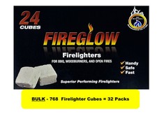 Fireglow 768 FIRELIGHTERS BOX Long Burning High Fuel Hotspots 32 PACKS BULK
