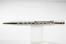Vintage Sea Gems White Enamel & Floral Polished Chrome Ballpoint Pen