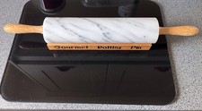 H59.  Vintage Marble Gourmet Rolling Pin On Wooden Stand