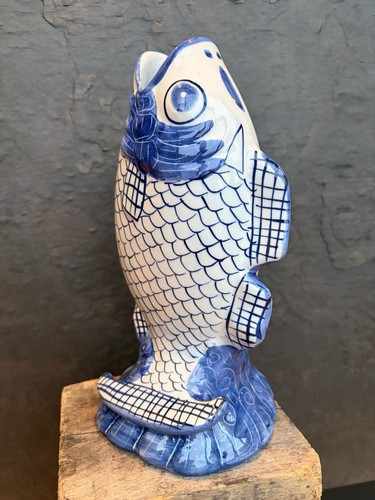 Blue white koi fish vase - &,