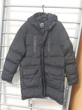 Mens Brave Soul Parka Long Coat Size L In Black Excellent Condition