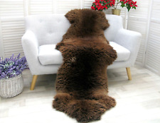 REAL BRITISH DOUBLE HERDWICK SHEEPSKIN RUG HIDE BROWN SOFT SOFA FLOOR COVER D31