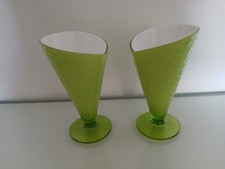 2 x Lime Green/White Waffle Patt. Cone Shaped Ice Cream/Sundae Dishes