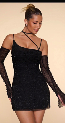 Black lace beaded sequin mini - sequin,