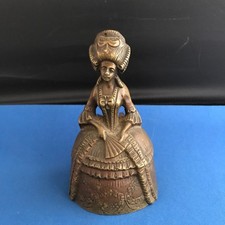 Large Victorian Heavy Brass Hand Bell featuring Crinoline Lady