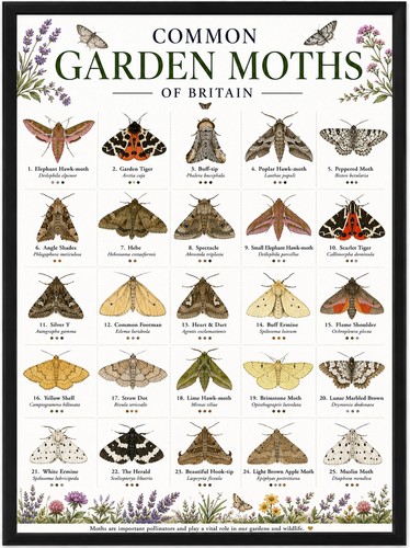 British garden moths poster - garden,