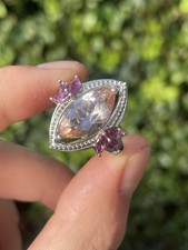 Silver Morganite & Amethyst Exceptional Large Ring 6 Grams 925