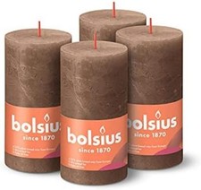 BOLSIUS Rustic Pillar Candle SUEDE Brown 13 cm Pack 4 Non Drip
