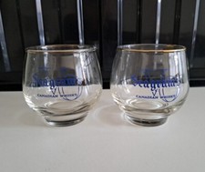 Seagrams Canadian Whisky Tumbler Glasses x 2 Man Cave Home Bar Footed 8x8cm