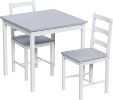 Small White Grey Wooden Dining Table 2 Chairs Set Kitchen Room Rustic Pine