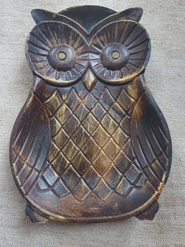 Owl bowl dish brown - brown, gold