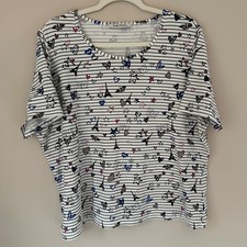Betty Barclay Top 22 White Black Stripe Cotton Jersey Stars Butterflies