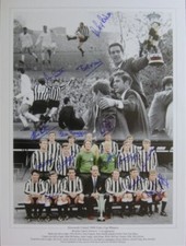 Newcastle 1969 Fairs Cup Winners Signed Moncur Robson Clark Montage Proof COA