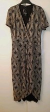 New QUIZ Women's Xmas Black with Gold Glitter Midi Dress Geometric Pattern UK 20