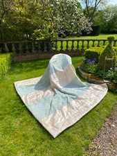 Champagne Gold Faux Silk Bedspread Duck Egg Blue Velvet Panel Baroque Rococo