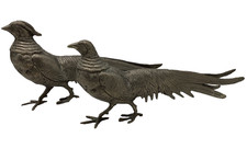 Pheasant Figurines Pair Decorative Silver/Metal Long Tailed Birds 11.5" Vintage